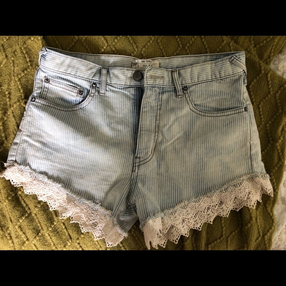 Free people striped lace Jean shorts